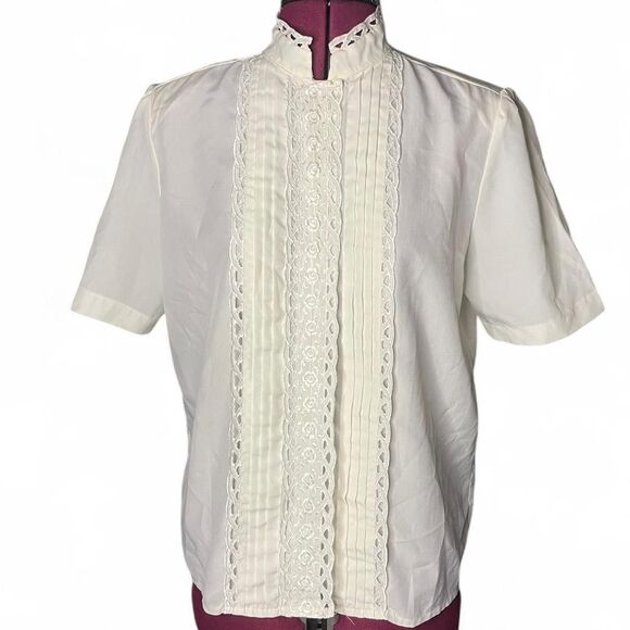 Vintage Tops - True Vintage White Frilly Lace-Embellished Top